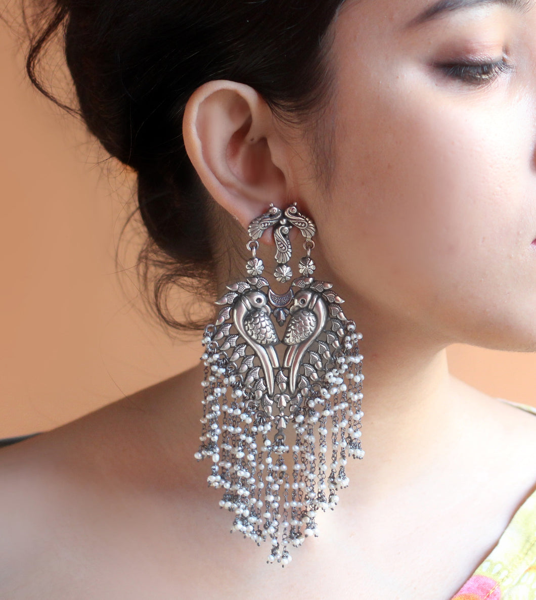 Peacock Pearl Silver danglers