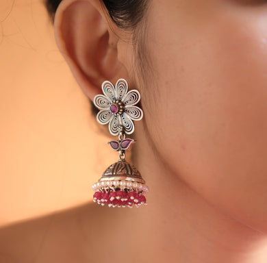 SILVER PINK AND PEARL JHUMKA