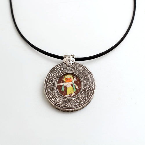 HAND PAINTED SILVER GANESHA PENDANT