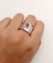 Hammered silver garnet ring