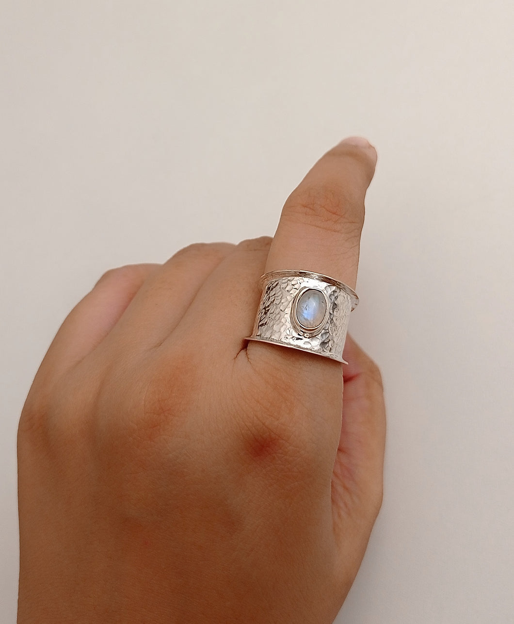 Hammered silver moonstone ring