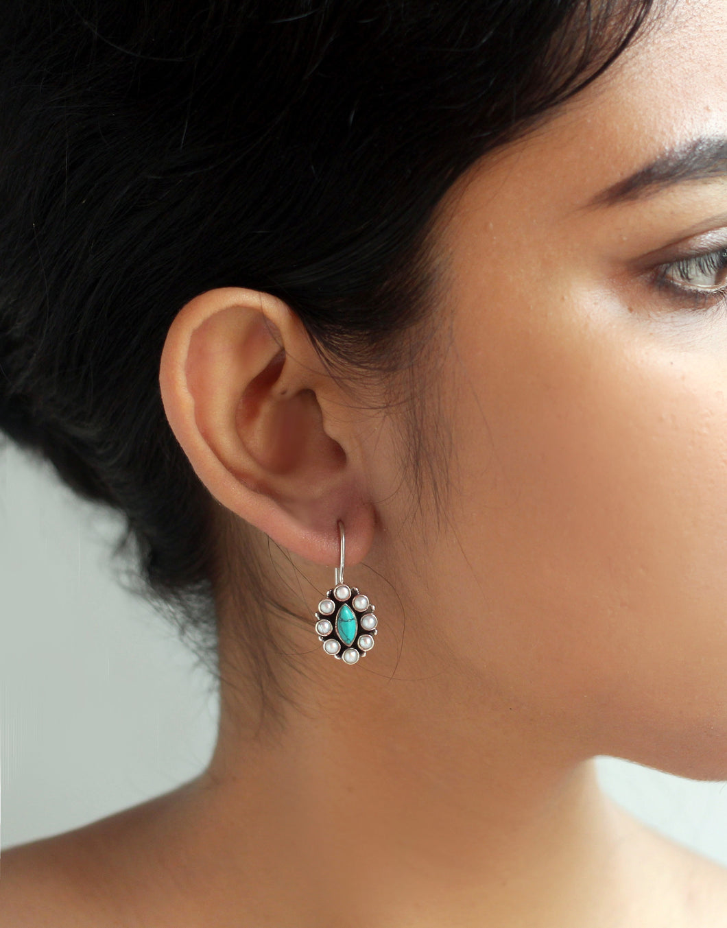 PEARL SILVER EARRINGS WITH TURQUIOSE