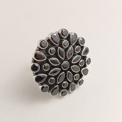 ROUND BLACK STONE SILVER  RING