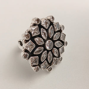 FLORAL CZ AND SILVER RING