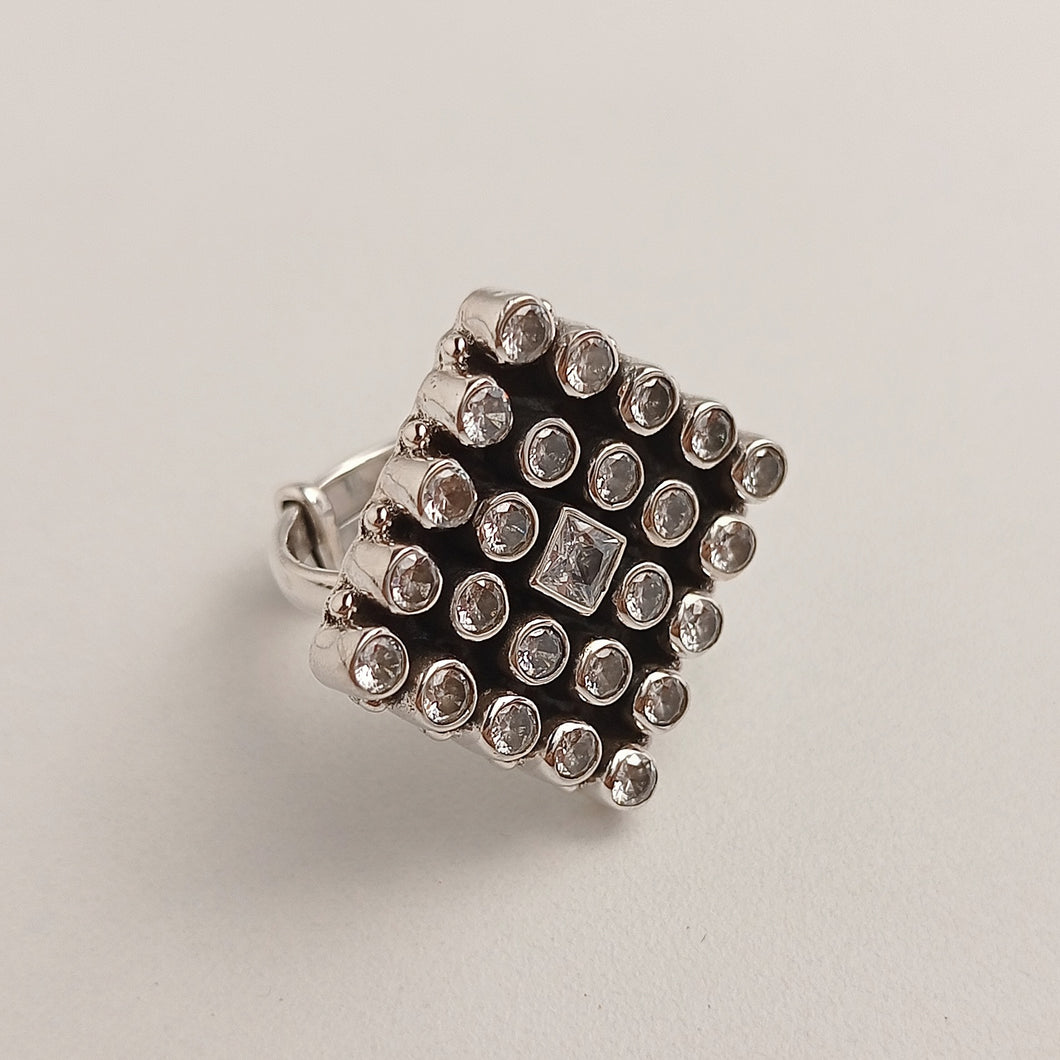 MAZE SILVER AND CLEAR CZ RING