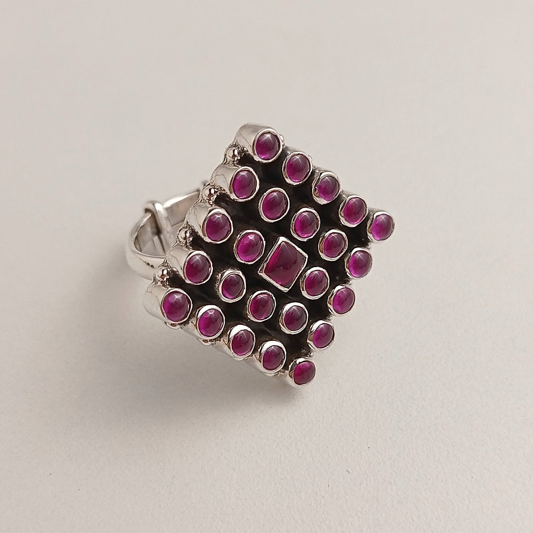 MAZE SILVER RED STONE  RING