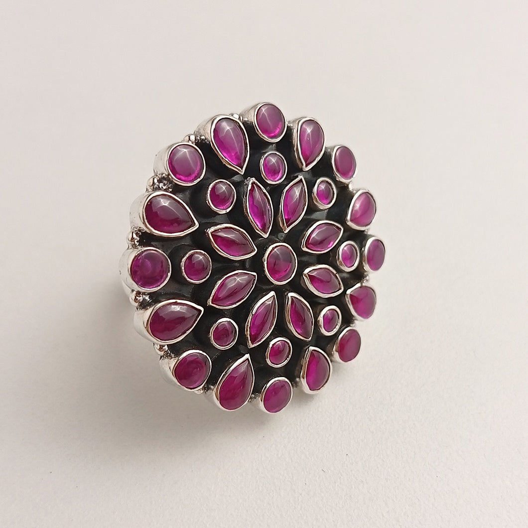 ROUND RED STONE SILVER  RING
