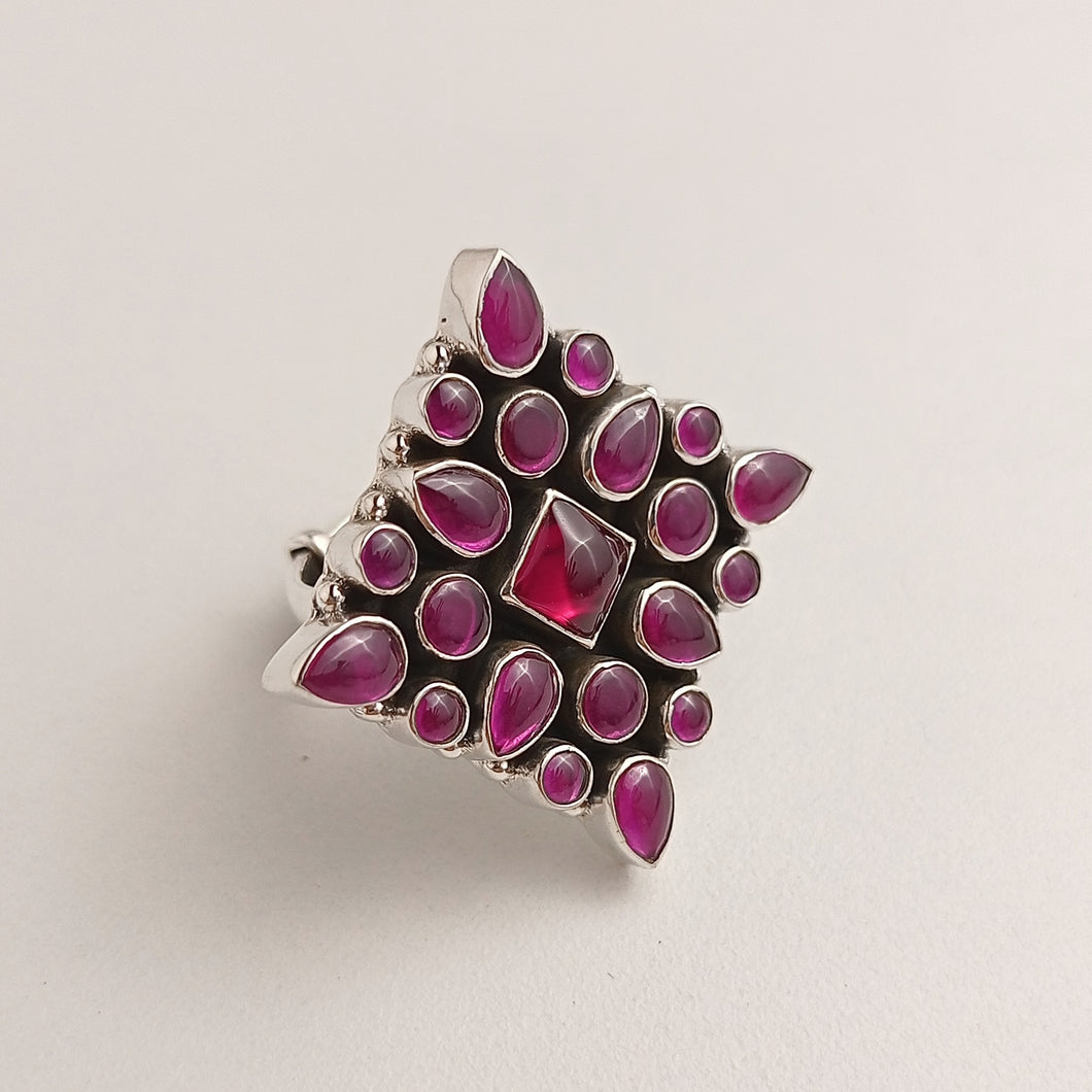 GEOMETRIC RED STONE SILVER  RING