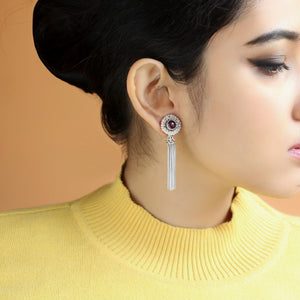 SILVER AND GARNET DANGLING EARRINGS