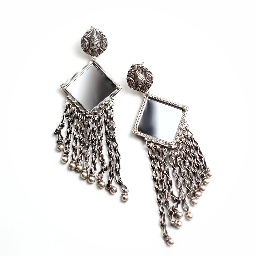 SILVER EARRINGS WITH MIRROR