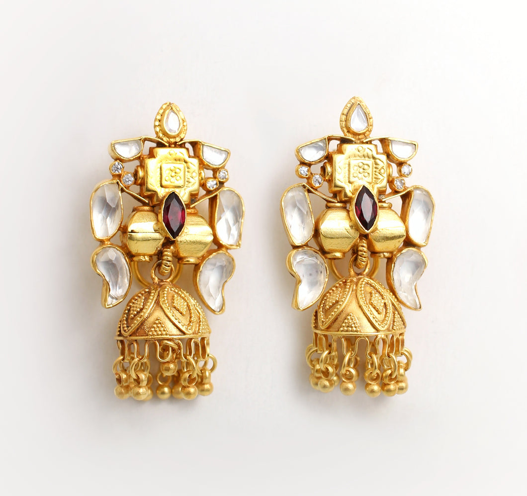 RED AND PINK KUNDAN JHUMKIS