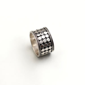 FINE SPOTTED ADJUSTABLE  SILVER RING