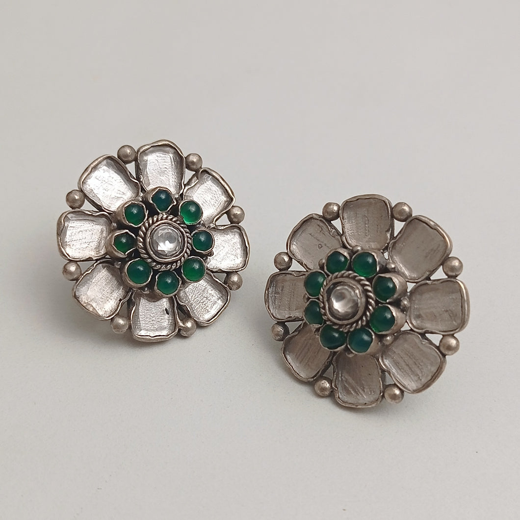 GREEN AND CLEAR KUNDAN STUDS