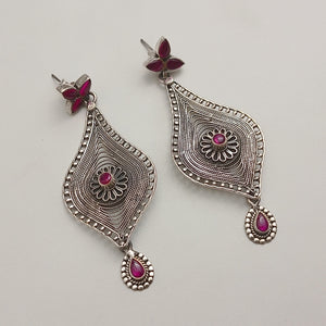 PINK STONE SILVER EARRINGS