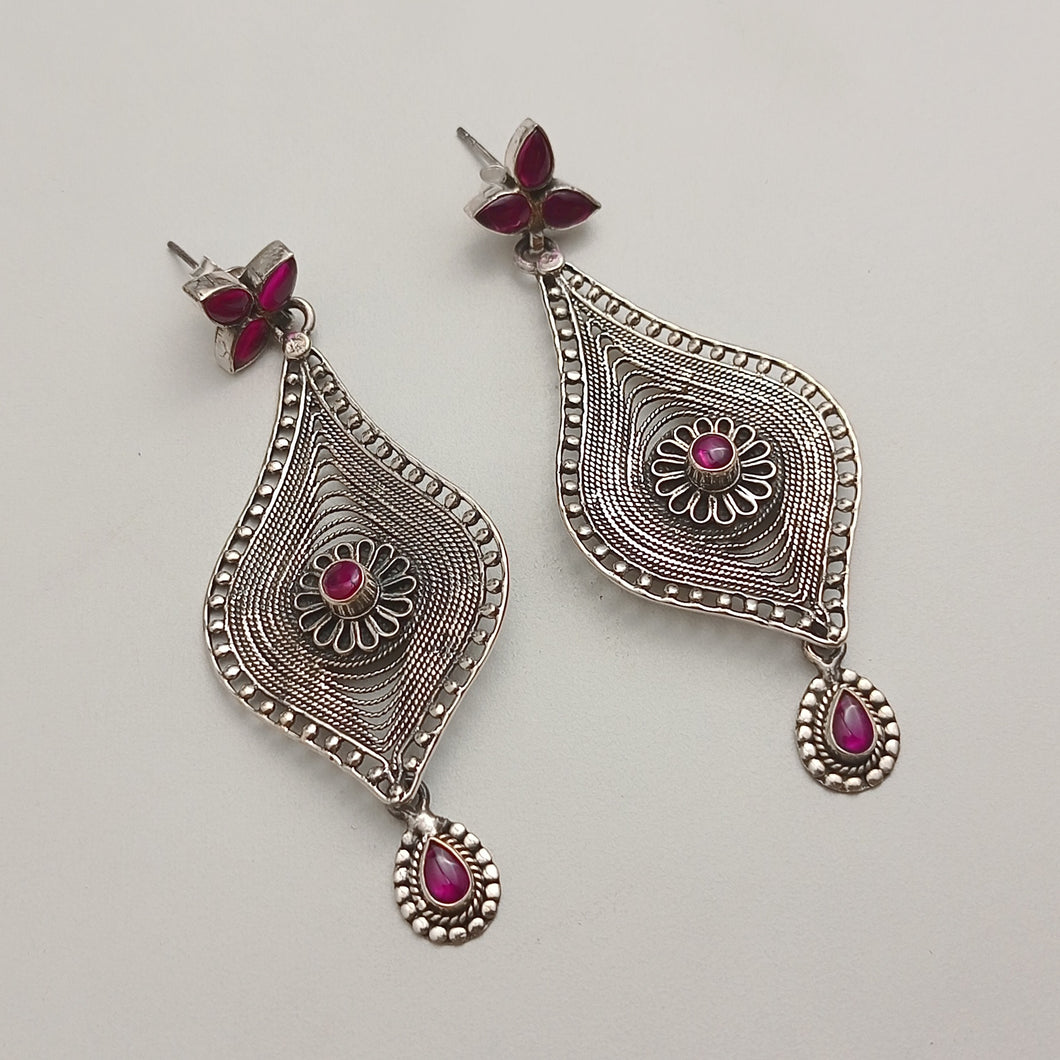 PINK STONE SILVER EARRINGS