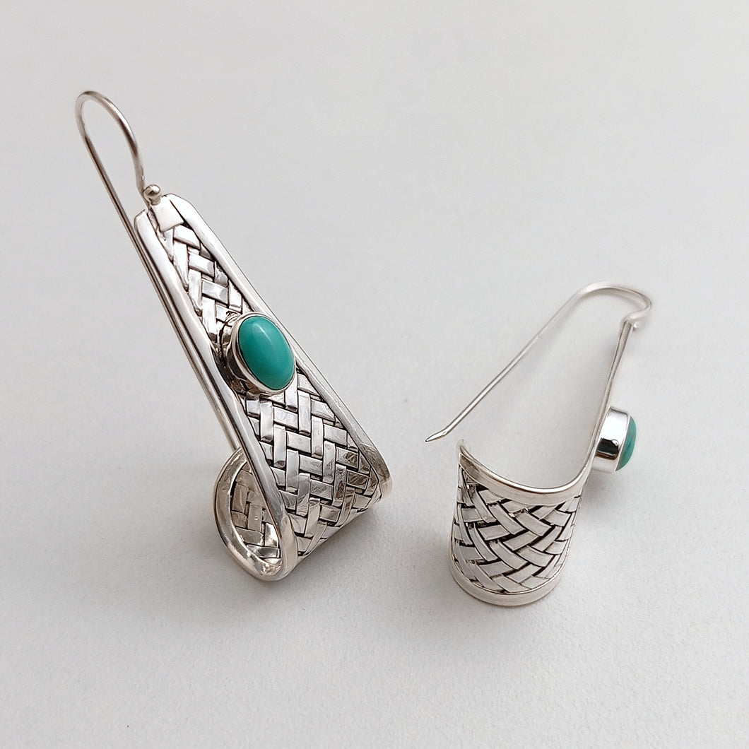 SILVER AND TURQUIOSE BASKET WEAVE EARRINGS