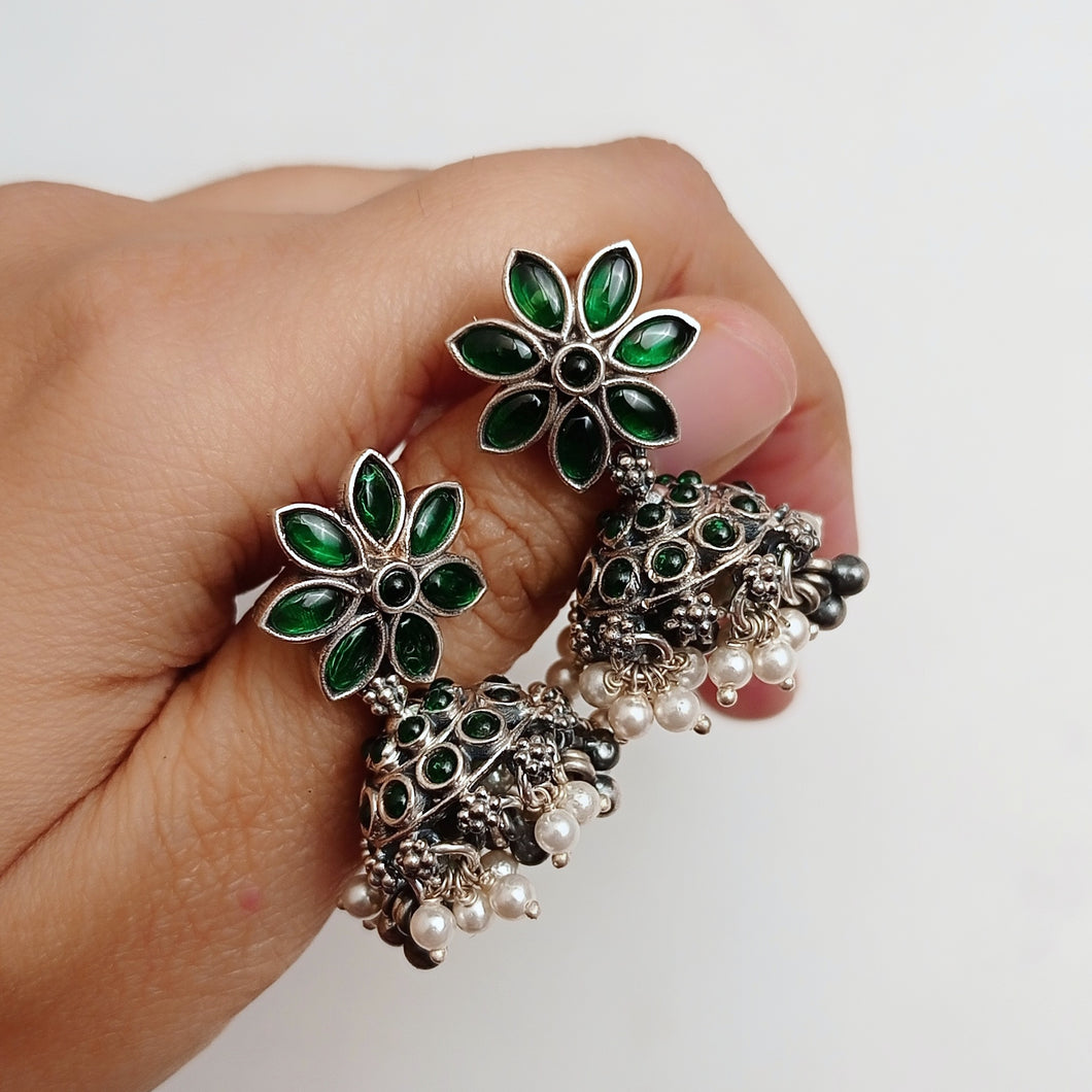 Green stone jhumkis