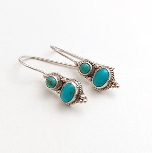 SILVER AND DUAL TURQUIOSE EARRINGS