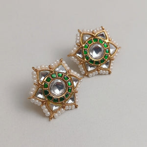 PEARL KUNDAN STUDS WITH GREEN ACCENTS