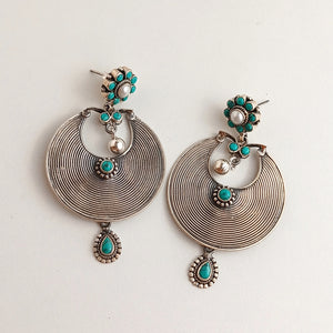 SILVER TURQUIOSE AND PEARL EARRINGS