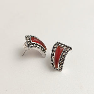 RED ONYX MARCASITE STUDS