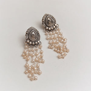 Pearl and silver cascade earrings